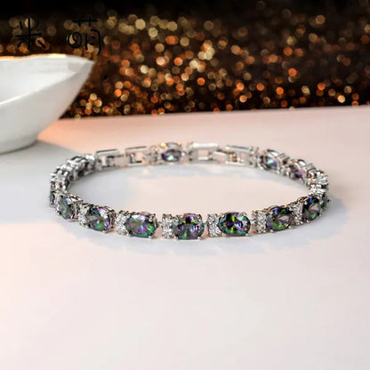 Gem Stone King 925 Sterling Silver Gorgeous Oval and Round Sparkling Cubic Zirconia CZ Tennis Bracelet Jewelry Gift