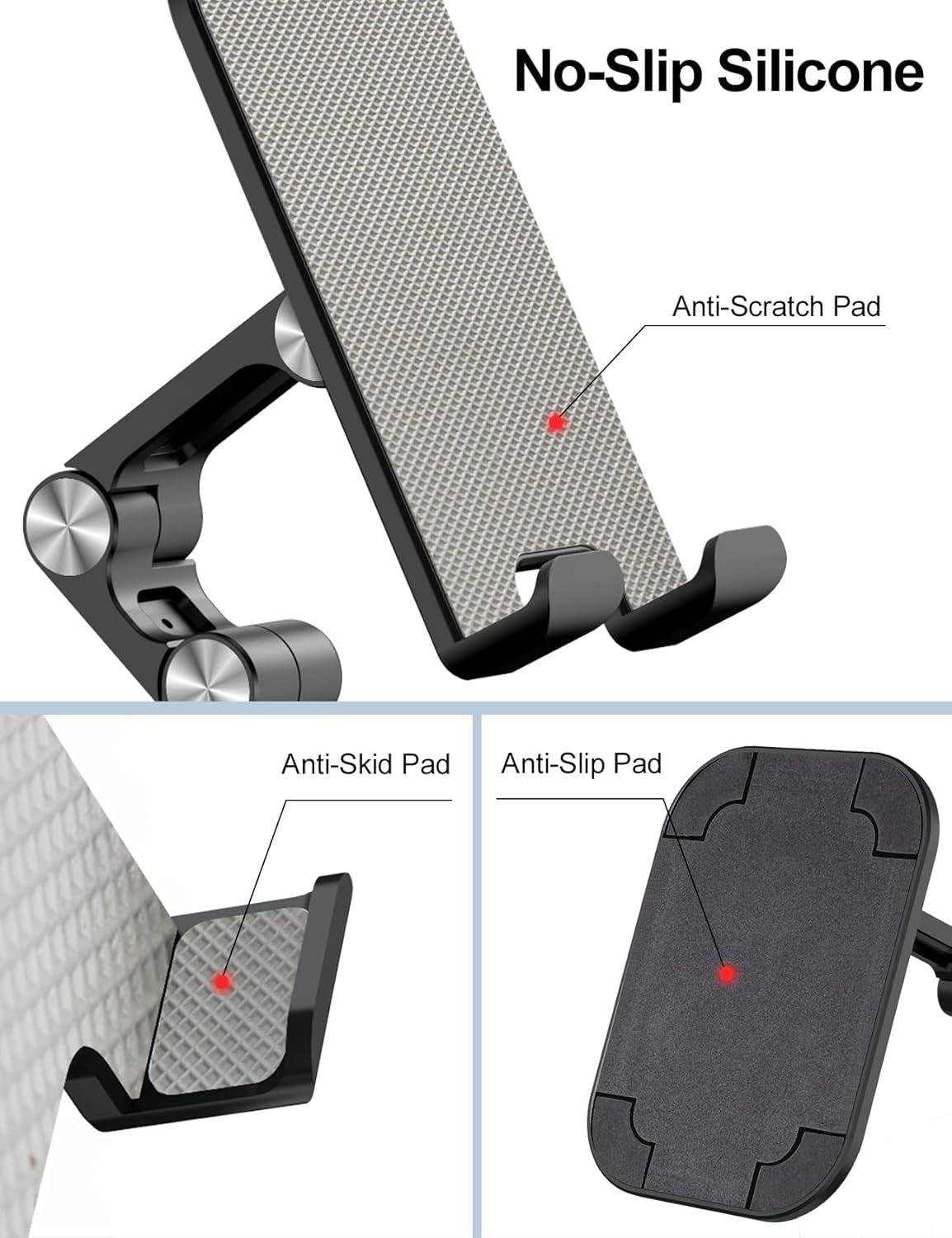 Phone Stand, Adjustable Height and Angle Foldable Cell Phone Stand Holder for Desk, Taller Iphone Stand Compatible with 4.7"-13" Smartphones Ipad Tablet, Black