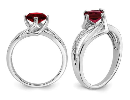 1.25 Carat (ctw) Lab Created Ruby Ring in 14K White Gold with Accent Diamonds