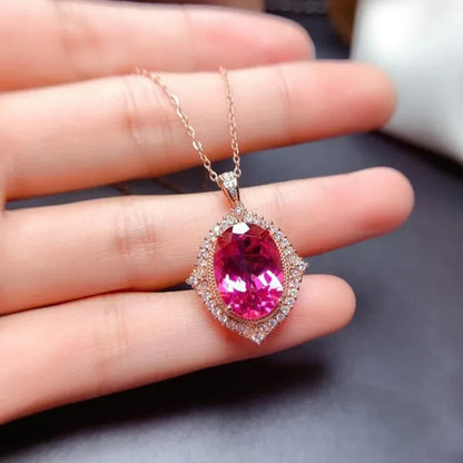 Newest Design Gemstone Jewelry Gold-plated South Africa Zircon AAA  Ellipse Red Tourmaline Necklace Pendant Opening Adjustable Ring Set for Women