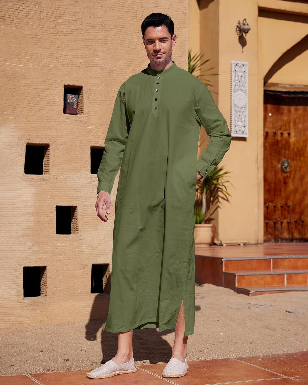 Muslim Thobe for Men Button down Mens Caftans Big and Tall Mens Arab Thobe with Pocket