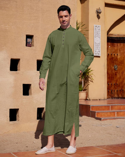 Muslim Thobe for Men Button down Mens Caftans Big and Tall Mens Arab Thobe with Pocket