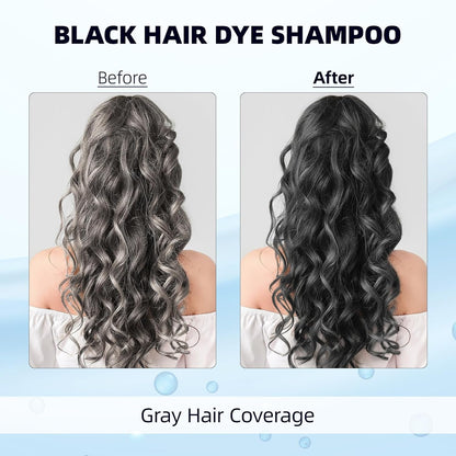 Black Hair Dye Shampoo 3 in 1 Hair Color Shampoo for Women & Men for Gray Hair Coverage for Instant Herbal Natural Champu Para Canas Mujer