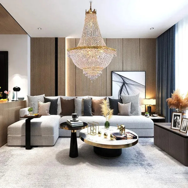 Gold 110V French Empire Crystal Gold Chandelier Lighting, Hanging Crystal Chandelier