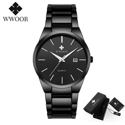 relojes hombre 2020 WWOOR Gold Watch Men Luxury Mens Quartz Wristwatch Business Watch Stainless Steel Waterproof Auto Date Clock with gift box