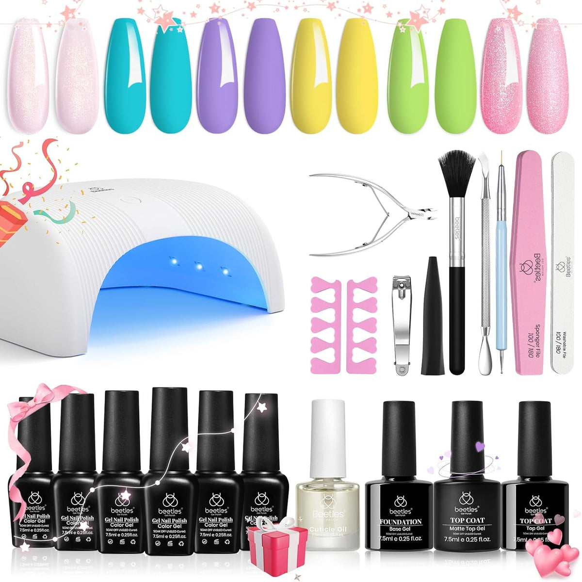 Beetles Purple Burgundy Red Gel Nail Polish Kit with Uv Light 48W LED Nail Lamp Dryer Spring Colors Neutral Gel Polish Starter Kit Peach Pink Manicure Set Soak off Gel Polish Skin Tone Gifts for Women