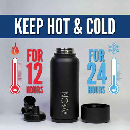 WON Stainless Steel Insulated Water Bottle with Storage Compartment for Pills, Dog Food, Snacks, Keys, Cash and Valuables - 32Oz Metal Vacuum Flask for Cold & Hot Drinks - Diversion Safe Water Bottle