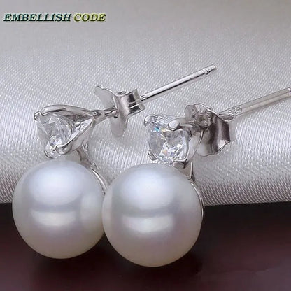 charming natural fresh water stud pearl earrings 8mm fine jewelry 925 sterling silver zirconium white black purple brown blue