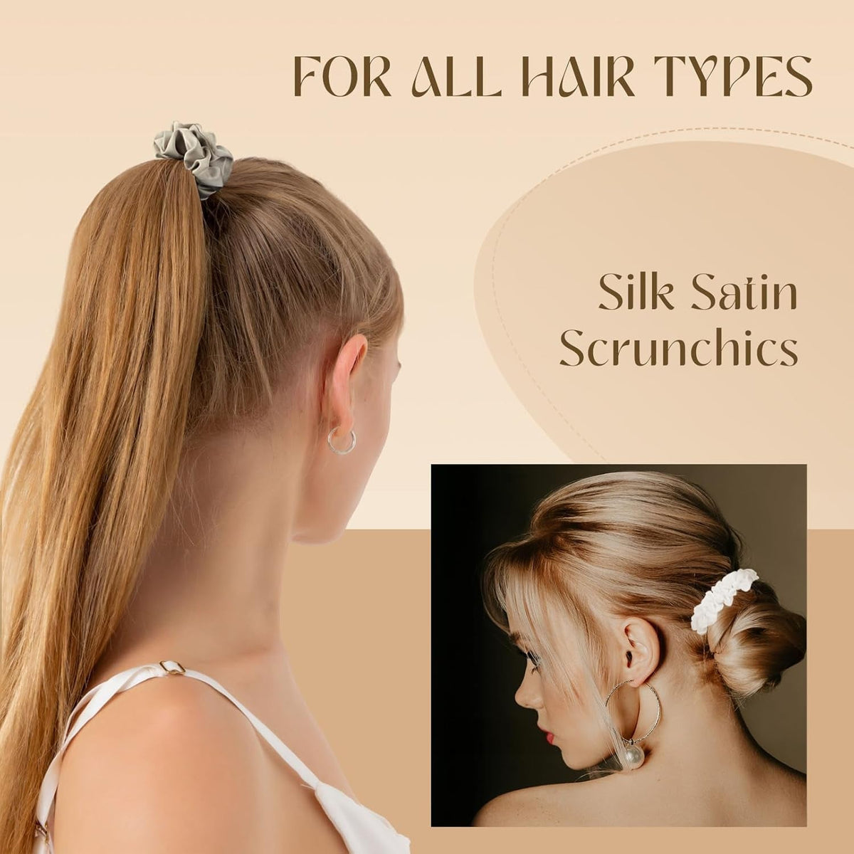 Scrunchies for Women,Silk Satin Hair Scrunchies,Elastic Strengthening Hair Ties,Ponytail Holder Suitable for Thick Thin Hair,Luxury Scrunchy for Girls (8 PCS Classic Colors)