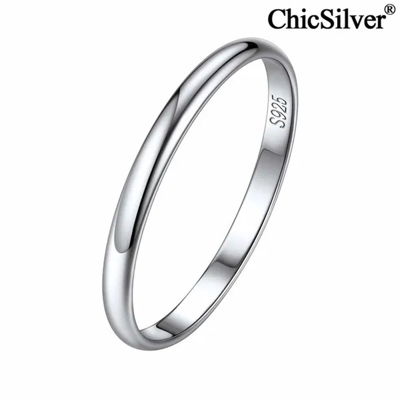 ChicSilver Ring Solid 925 Sterling Silver 2/3mm Thin Plain Dome High Polish Wedding Band Rings for Him and Her Size 4-12