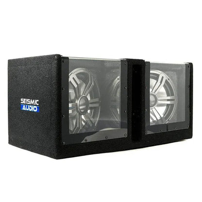 SA-PGSV10LED - Dual 10 Inch Vented 1000 Watt Car Audio Subwoofer Box with LED Lights & Plexiglass Window