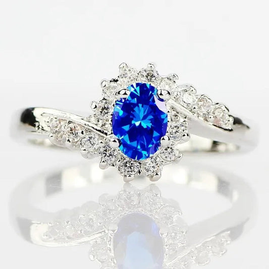 Exquisite  Silver Natural Sapphire Gemstones Opal Birthstone Bride Princess Wedding Engagement Strange Ring Size 6 7 8 9 10