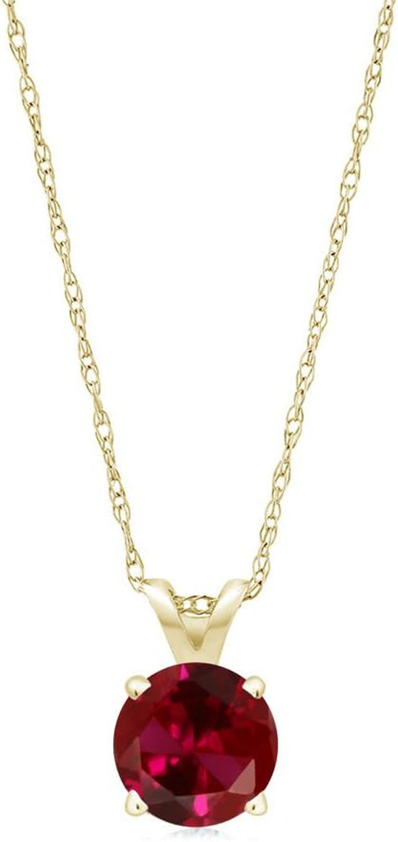 14K Yellow Gold round 5MM Gemstone Birthstone Solitaire Pendant Necklace | Gold Necklace for Women | with 18 Inch 14K Yellow Gold Chain | Fine Jewelry Gifts for Her Mom Women Wife
