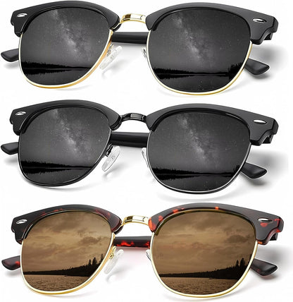 Sunglasses Men Polarized Sunglasses for Men Women Unisex Semi-Rimless Frame Retro Driving Sun Glasses UV Blocking