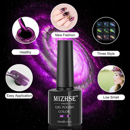 9D Cat Eye Gel Nail Polish, Magnetic Cat Eye Gel Polish Set, 10ml*6 with 2 Magnets, Classic Colors Chameleon Magic Galaxy Effect Soak off Nail Art - Sparkle Stunning Gel Polish Gift for Women