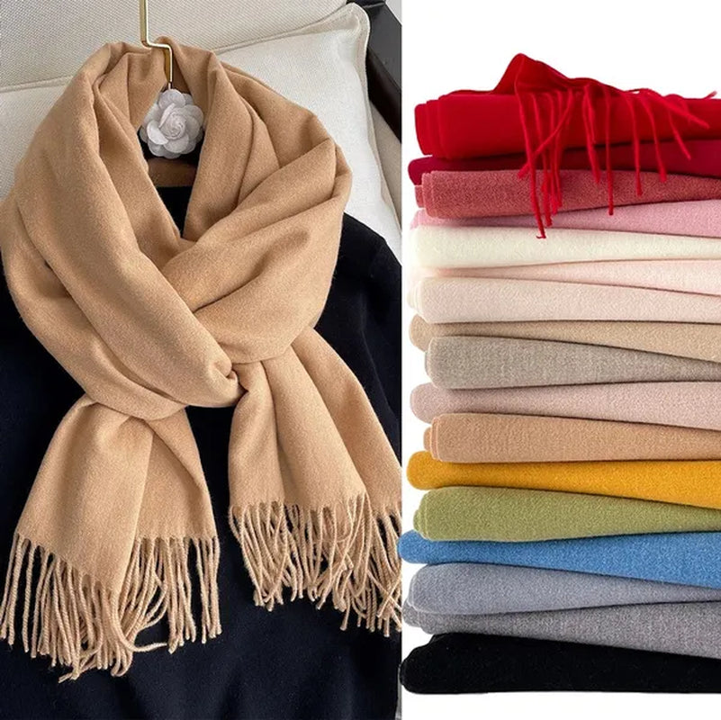 200X*70cm Fashion Solid Color Women Scarf Winter Hijabs Tassels Long Lady Shawls Cashmere Like Pashmina Hijabs Scarves Wraps