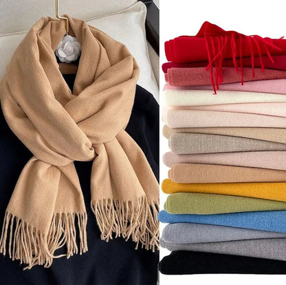 200X*70cm Fashion Solid Color Women Scarf Winter Hijabs Tassels Long Lady Shawls Cashmere Like Pashmina Hijabs Scarves Wraps