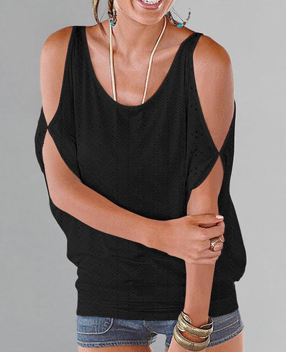 Women Cold Shoulder O-Neck Short Sleeve Loose Fit Summer Shirt Blouse Tops