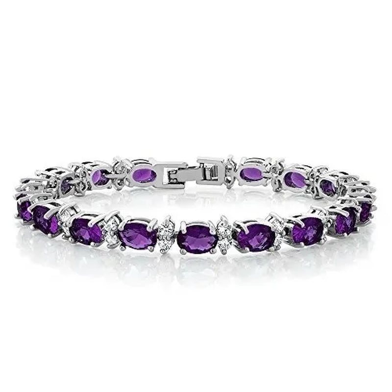Gem Stone King 925 Sterling Silver Gorgeous Oval and Round Sparkling Cubic Zirconia CZ Tennis Bracelet Jewelry Gift