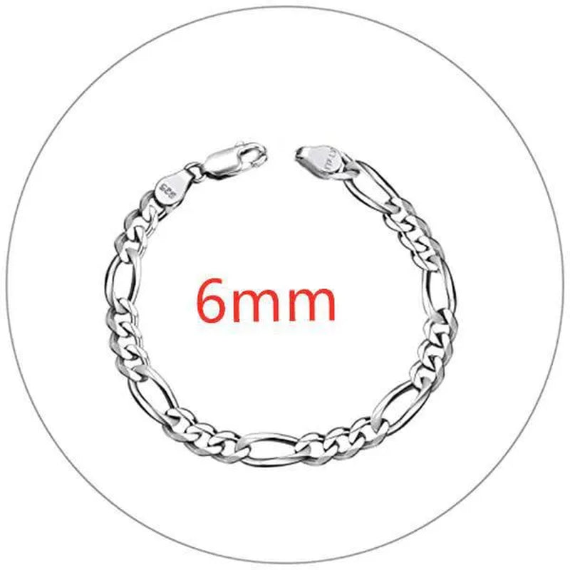 925 Sterling Silver 4/6MM Figaro Link Italian Chain Bracelets for Women Men Fashion Jewelry Christmas Gift