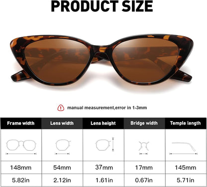 Retro Vintage Narrow Cat Eye Sunglasses for Women 90S Small Chic Style Trendy Sunnies UV400 Protection FZN7514