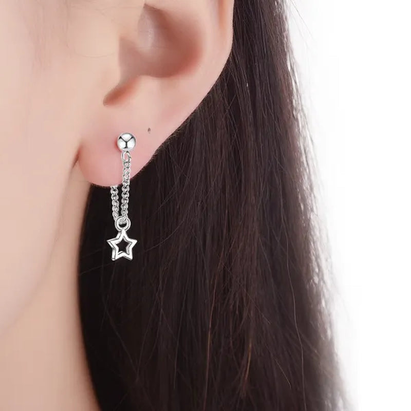925 Sterling Silver Exquisite Star Dangle Earrings for Women Punk Drop Earrings for Women Sterling Silver Jewelry