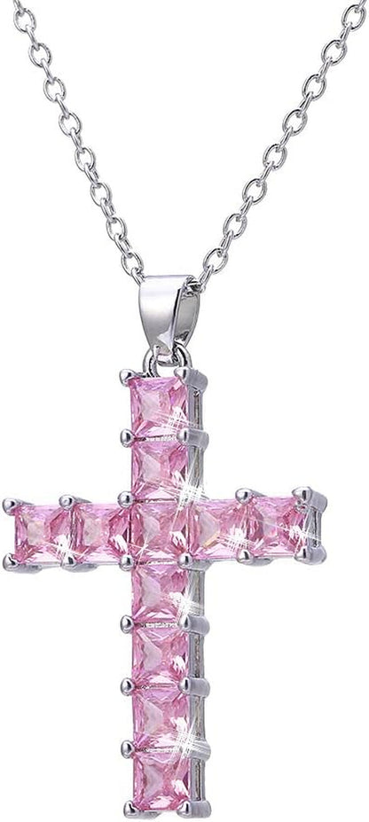 Cross Necklace Silvery Cubic Zirconia Cross Pendant Necklace Gifts for Women/Men