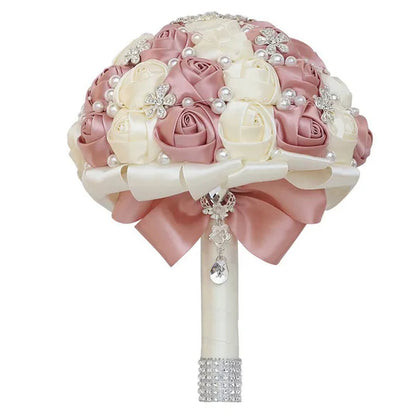 21CM Silk Rose Pearl Rhinestone New Style Bridal Bouquet Wedding Supplies Diamond Brooch Bouquet Bridesmaid Holding Flowers