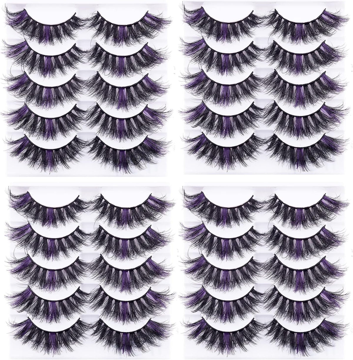 Colored Eyelashes Fluffy Eye Lashes 20 Pairs Russian Strip Lashes D Curl Strip Lashes Look like Extensions 3D Natural Wispy Cat Eye Lashes,Purple