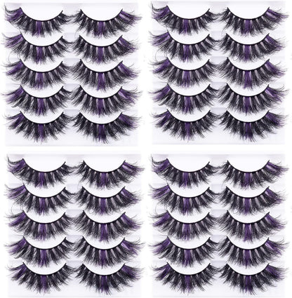 Colored Eyelashes Fluffy Eye Lashes 20 Pairs Russian Strip Lashes D Curl Strip Lashes Look like Extensions 3D Natural Wispy Cat Eye Lashes,Purple
