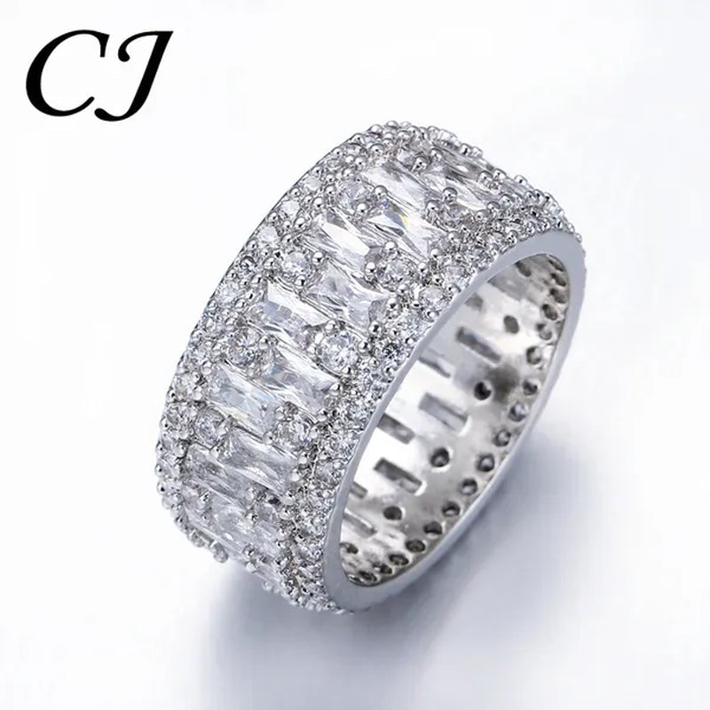 CANDICE Top Baguette Cut Clear CZ Stone Sparkling Evening Wide Ring for Women Banquet Prom Luxury Jewelry with White Gold Plating