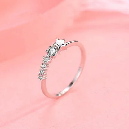 Mysterious Feeling 925 Sterling Silver Star Comet with Long Tail Diamond Wish Rings for Women Girl Lady