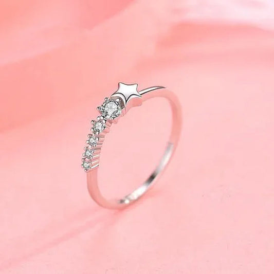 Mysterious Feeling 925 Sterling Silver Star Comet with Long Tail Diamond Wish Rings for Women Girl Lady