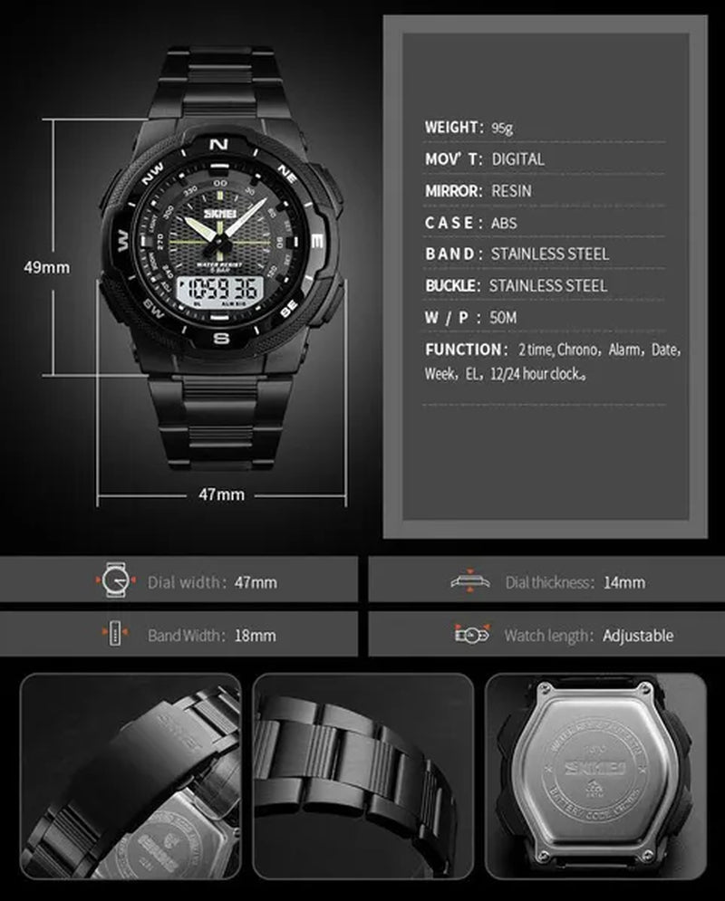 Fashion SKMEI 1370 Men's Digital Watch Outdoor Sports Waterproof Male Business Watches Golden Stainless Steel Wristwatch