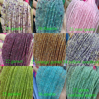 Natural 2 3 4MM Tiny Small Beads Ruby Sapphire Gemstone Beads Faceted Round Loose Beads For DIY Necklace Bracelet Jewelry Making 15.5''