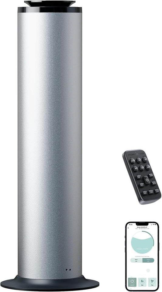 2800 Sq.Ft Floor Standing Waterless Diffuser, 600Ml Scent Air Machine for Home Hotel Scent Diffuser Cold Air Essential Oil Diffuser for Large Room Office, APP and Remote Control (Silver Grey)