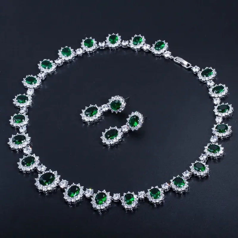 Gloriya Elegant Red Zirconia And White CZ Paved Setting Flower Pendant Earrings Necklace Jewelry Sets for Bridal Wedding Accessories