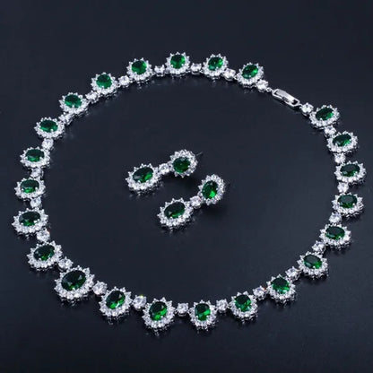 Gloriya Elegant Red Zirconia And White CZ Paved Setting Flower Pendant Earrings Necklace Jewelry Sets for Bridal Wedding Accessories