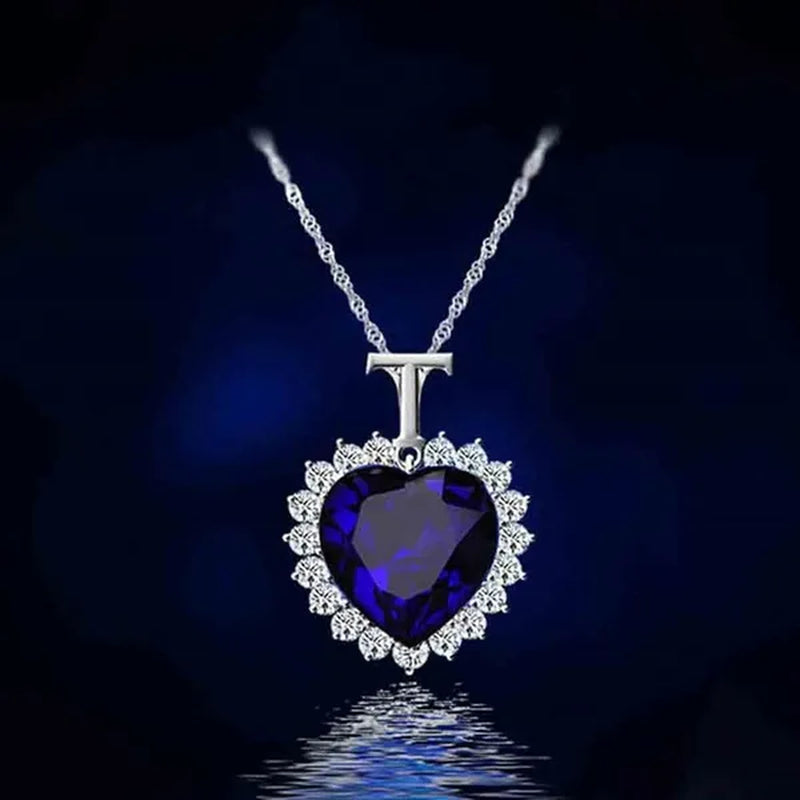 New Titanic Heart of the Ocean Sapphire Crystal Chain Necklace Pendant Plate Jewelry (Color/Blue)