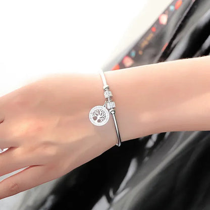Gold Plated  Tree of Life Bangle Bracelet Women Stainless Steel Family Tree Charm Bracelets with AAA Rhinestones & Magnetic Buckle