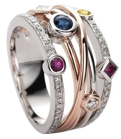 Exquisite Women's Two tone Zircon Ring Fashion Blue Zircon Amethyst Zircon Ring Women's Wedding Anniversary Engagement Ring Size 4-11