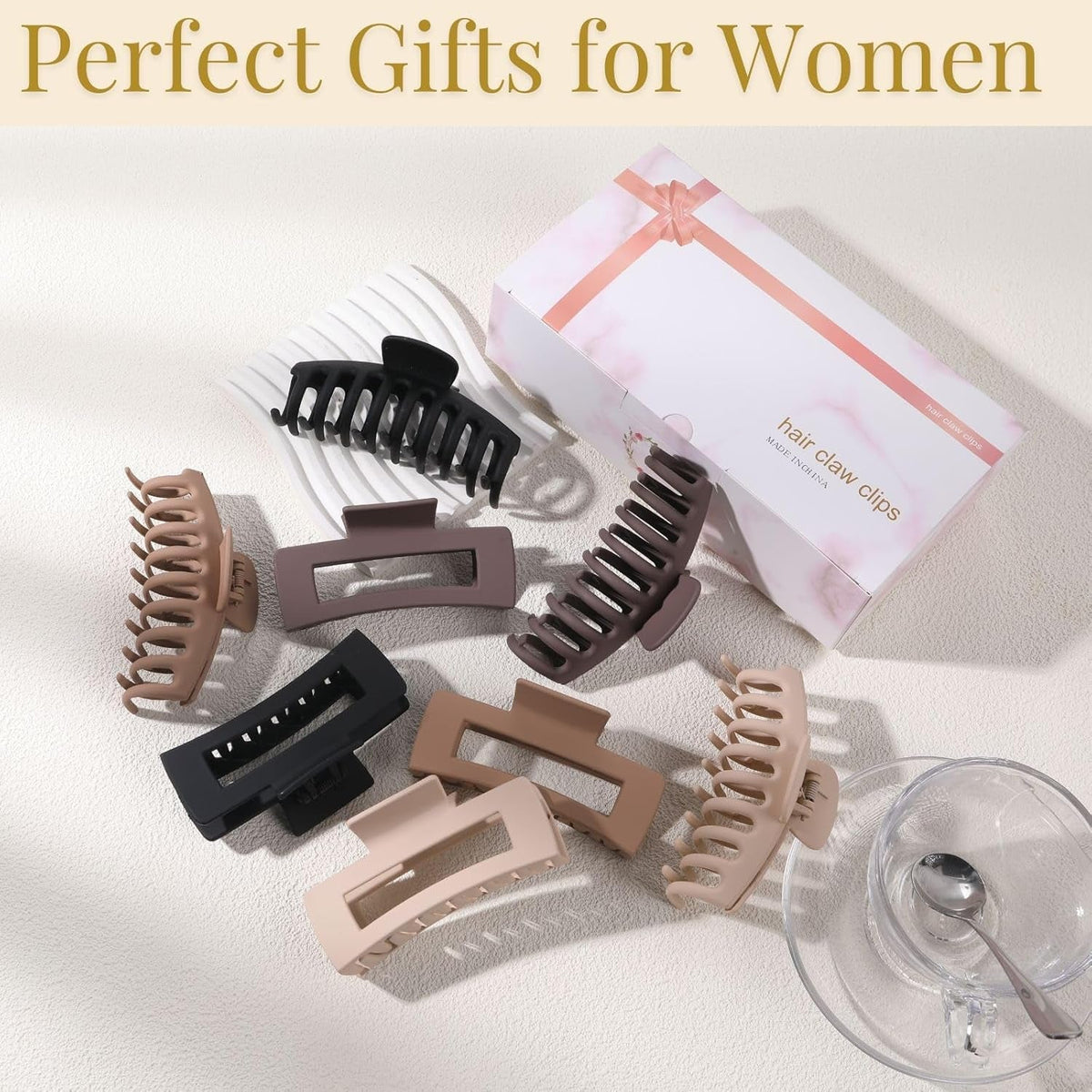 Hair Clips for Women 4.3 Inch Large Hair Claw Clips for Women Thin Thick Curly Hair, Big Matte Banana Clips,Strong Hold Jaw Clips,Neutral Colors