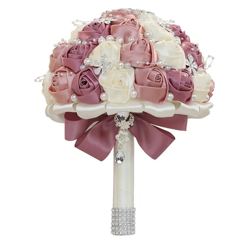 21CM Silk Rose Pearl Rhinestone New Style Bridal Bouquet Wedding Supplies Diamond Brooch Bouquet Bridesmaid Holding Flowers