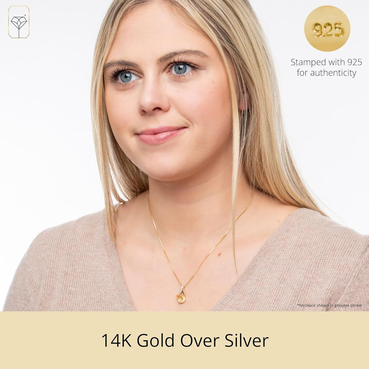 14K White Gold 8Mm Cushion Cut Birthstone Solitaire Pendant Necklace for Women with 18 Inch Box Chain by