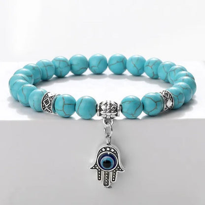 Turkey Evil Eye Beaded Bracelets Butterfly Buddhist Palm Hand Owl Turtle Alloy Pendant Bracelet Women Men Lucky Stretch Bangles Jewelry