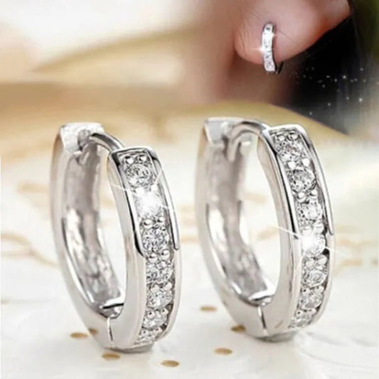 Luxury Noble 925 Silver Elegant Heart Diamond Hoop Ear Stud Earrings for Women Round Earring Wedding Bridal Jewelry