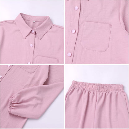 Women'S Muslim 2 Pieces Sets Long Sleeve Button down Shirt and Pants Abaya Casual Dress Dubai Outfits
