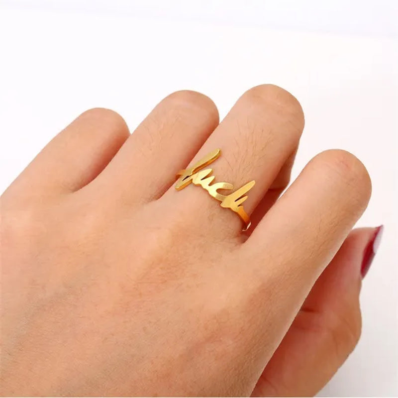 18k Gold Fashion FUCK English letter ring 316L stainless steel unisex hip hop jewelry For women