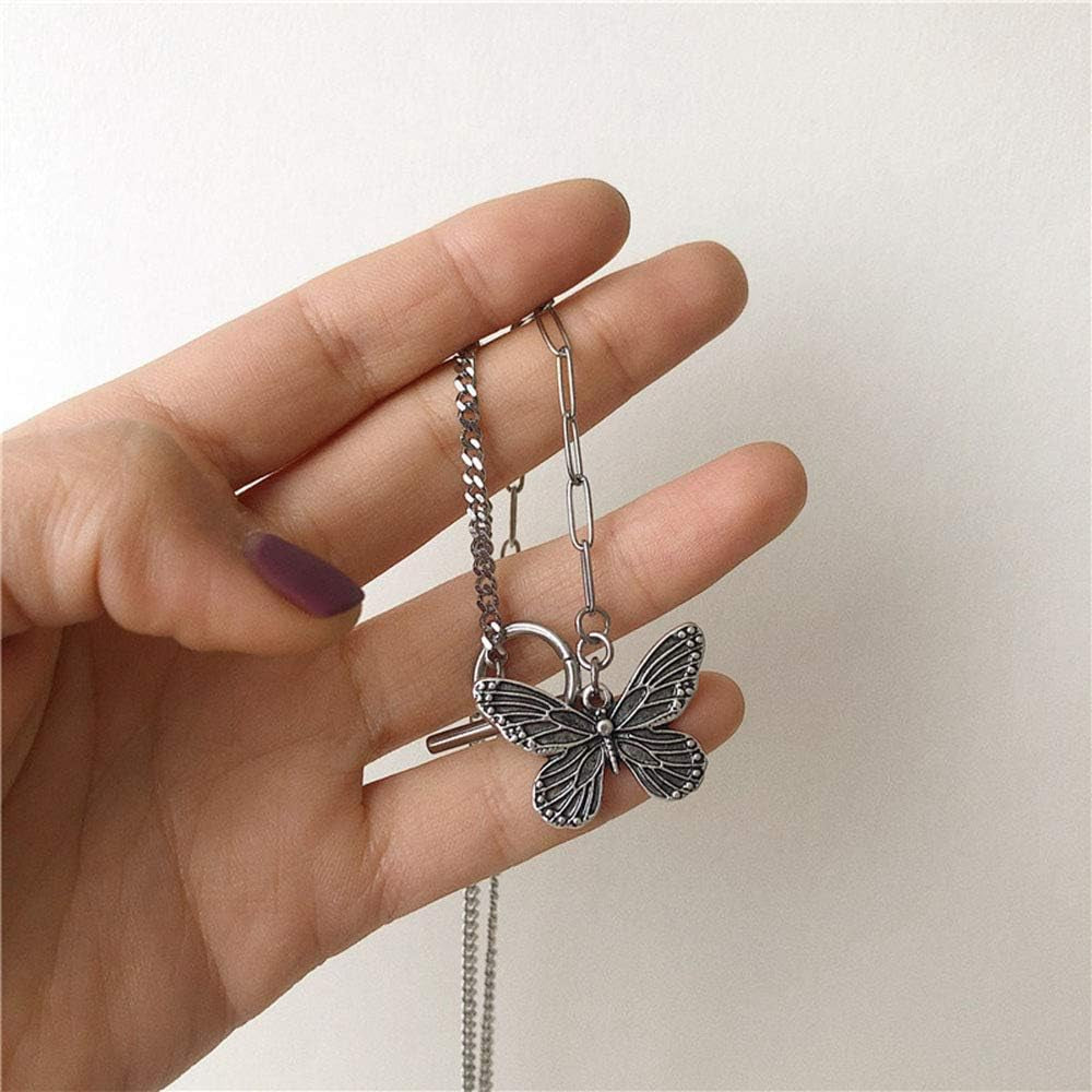 Dainty Simple Boho Steel Chain Necklace Choker Silver Butterfly Pendant Necklaces for Women