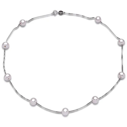 Natural White Freshwater Pearl Real 925 Sterling Silver Chain Necklace for Women Party Gifts Fine Jewelry